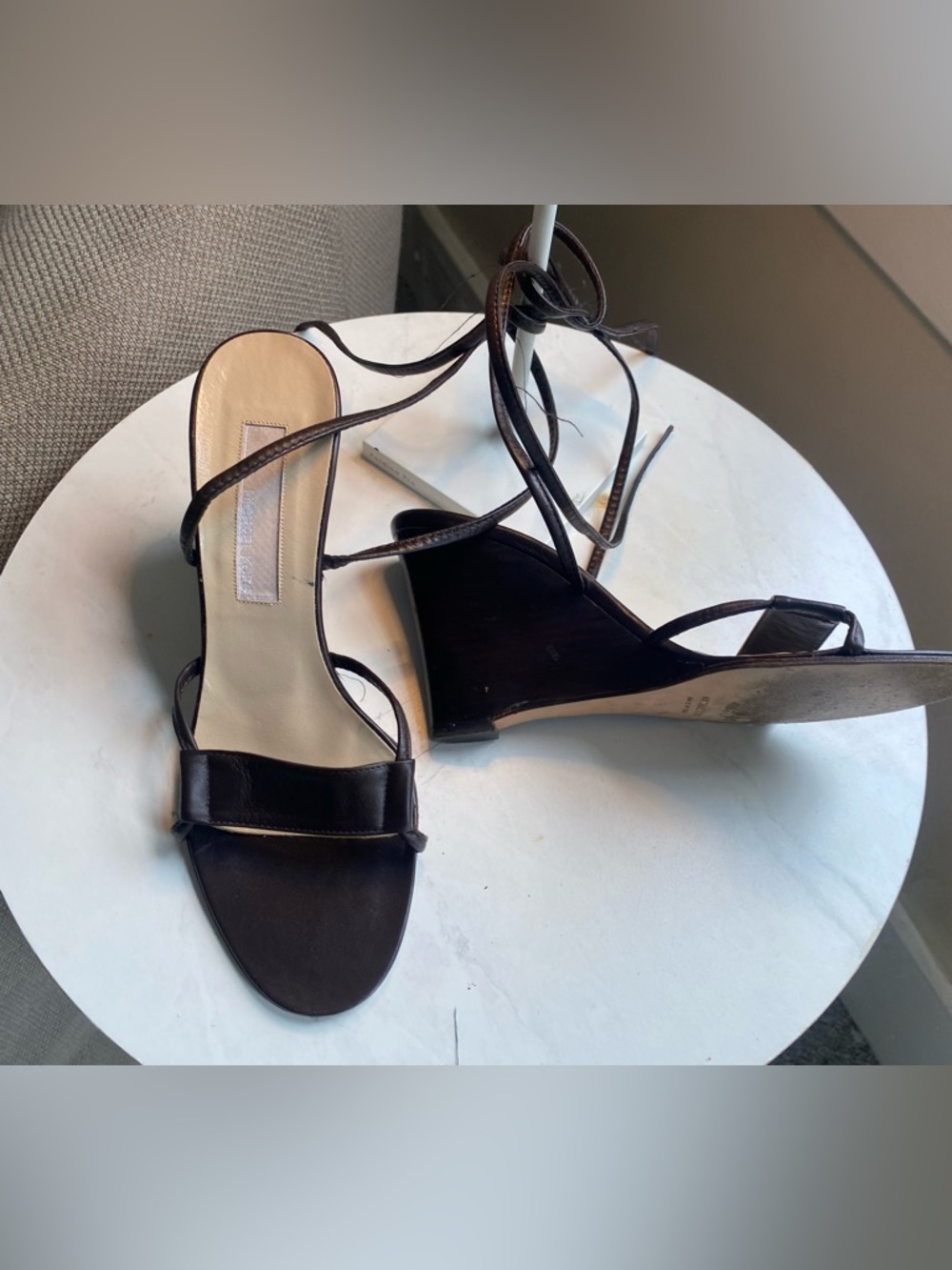 Rare VTG Michael Kors Strappy/Gladiator Leather Tie Wedge Made In Italy Size 8